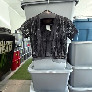 Black Sequin Short Sleeve Cardigan p37